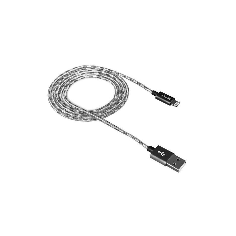 CANYON CABLE DE CONECTOR LIGHTNING/USB A 1 M NEGRO, PLATA