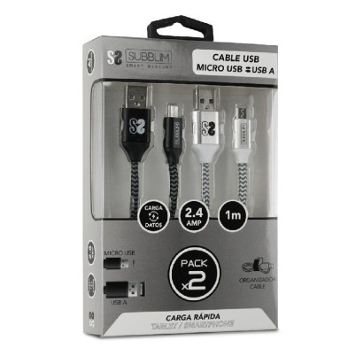 CABLES USB | SUBBLIM | PACK 2 CABLES | MICRO USB A - USB A | NEGRO | BLANCO | 1M