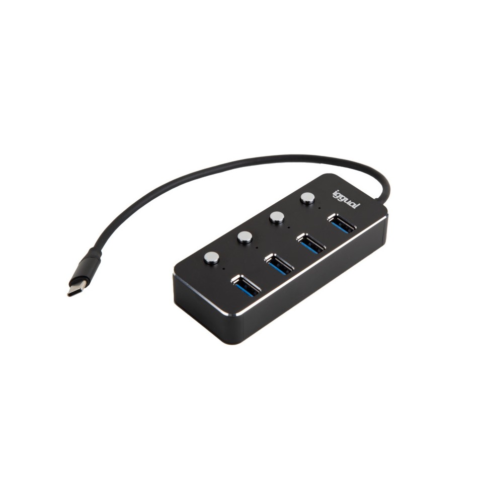 ADAPTADOR USB | IGGUAL | HUB 4 PUERTOS | DISPOSITIVOS | USB C - USB 3.1 | NEGRO