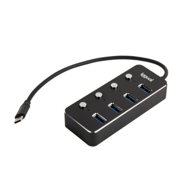 ADAPTADOR USB | IGGUAL | HUB 4 PUERTOS | DISPOSITIVOS | USB C - USB 3.1 | NEGRO