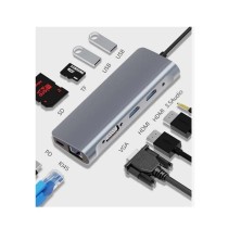 ADAPTADOR USB | ZEROMAX | 10 EN 1 | DISPOSITIVOS | USB C - HDMI - RJ45 | PLATA