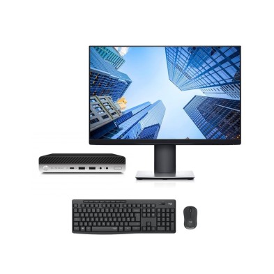 HP 800 G3 Mini PC Core i5 7500T 3.2 GHz | LCD 23" | 16 GB | 256 SSD | SOPORTE | TEC. Y RATÓN ALÁMBRICO | DP | Adaptador VGA
