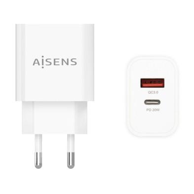 Cargador de Pared AISENS | A110-0681 | 1xUSB Tipo-C | 1xUSB | 20W | Blanco