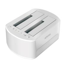 AISENS Estacion de Docking de Doble Bahia ASDS-D02W SATA 2.5/3.5 a USB 3.0/3.1 Gen1, Clone, Blanca