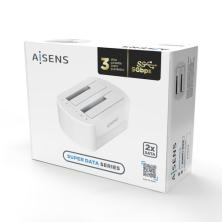 AISENS Estacion de Docking de Doble Bahia ASDS-D02W SATA 2.5/3.5 a USB 3.0/3.1 Gen1, Clone, Blanca