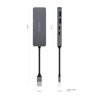 Hub AISENS | USB 3.2 Gen 1 5G USB-A | USB-A/M-2xUSB-C/H-2xUSB-A/H | 15cm | Gris
