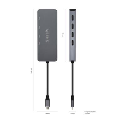 Hub AISENS | USB 3.2 Gen 1 5G USB-C | USB-C/M-4xUSB-C/H | 15cm | Gris