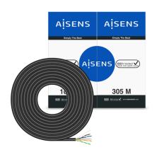 AISENS Cable de Red Exterior Impermeable RJ45 Cat.6 UTP Rígido CCA AWG23, Negro, 305M