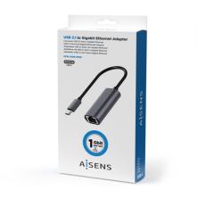 AISENS Conversor USB3.1 Gen1 USB-C A Ethernet Gigabit 10/100/1000 Mbps, Gris, 15cm