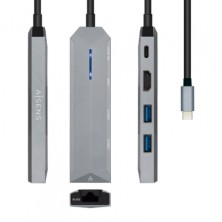 USB C dock 5 en 1 AISENS | USB-C a 1xHDMI | 1xRJ45 | 2xUSB | 1xPD | 15 cm | Gris