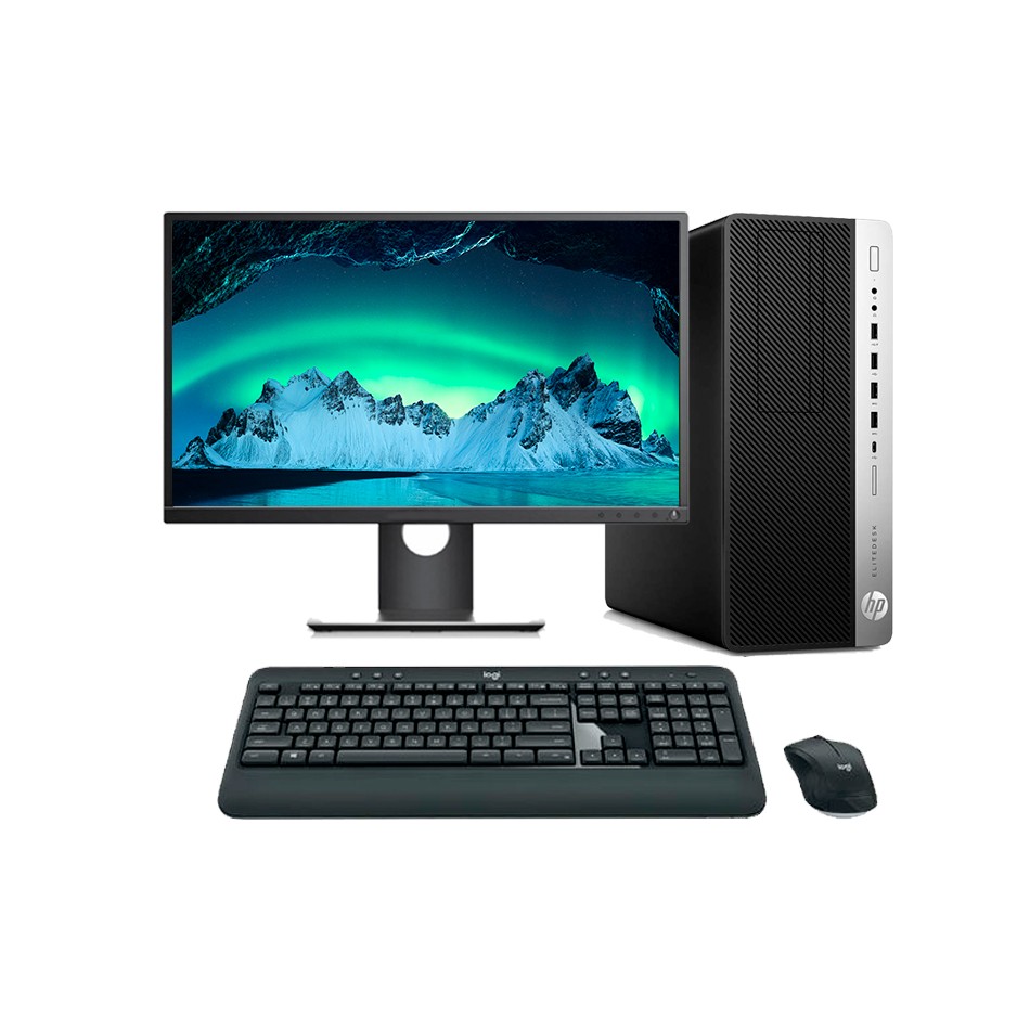 Ordenador reacondicionado HP EliteDesk 800 G5 MT Core i7 9700 con teclado y ratón.