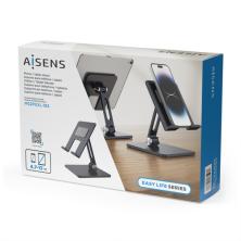 AISENS Soporte de Sobremesa Tamaño XXL Ajustable (2 Pivotes) para Movil / Tablet, Gris