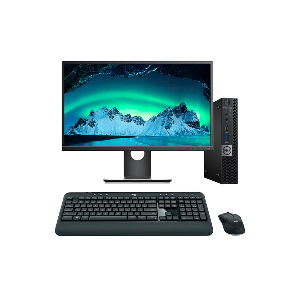 Ordenador reacondicionado Dell 7050 Mini PC i5 7500T con teclado y ratón.