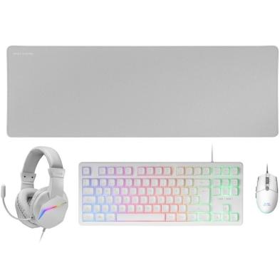 Pack Gaming Mars Gaming MCP-RGB3W | Teclado RGB | Ratón Óptico | Alfombrilla XXL | Auriculares | Blanco