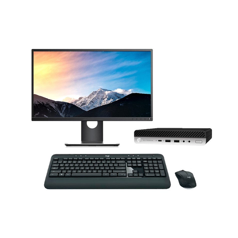 Ordenador reacondicionado con HP 800 G3 Mini PC i7 6700 3.4 GHz con LCD 22", teclado y ratón.
