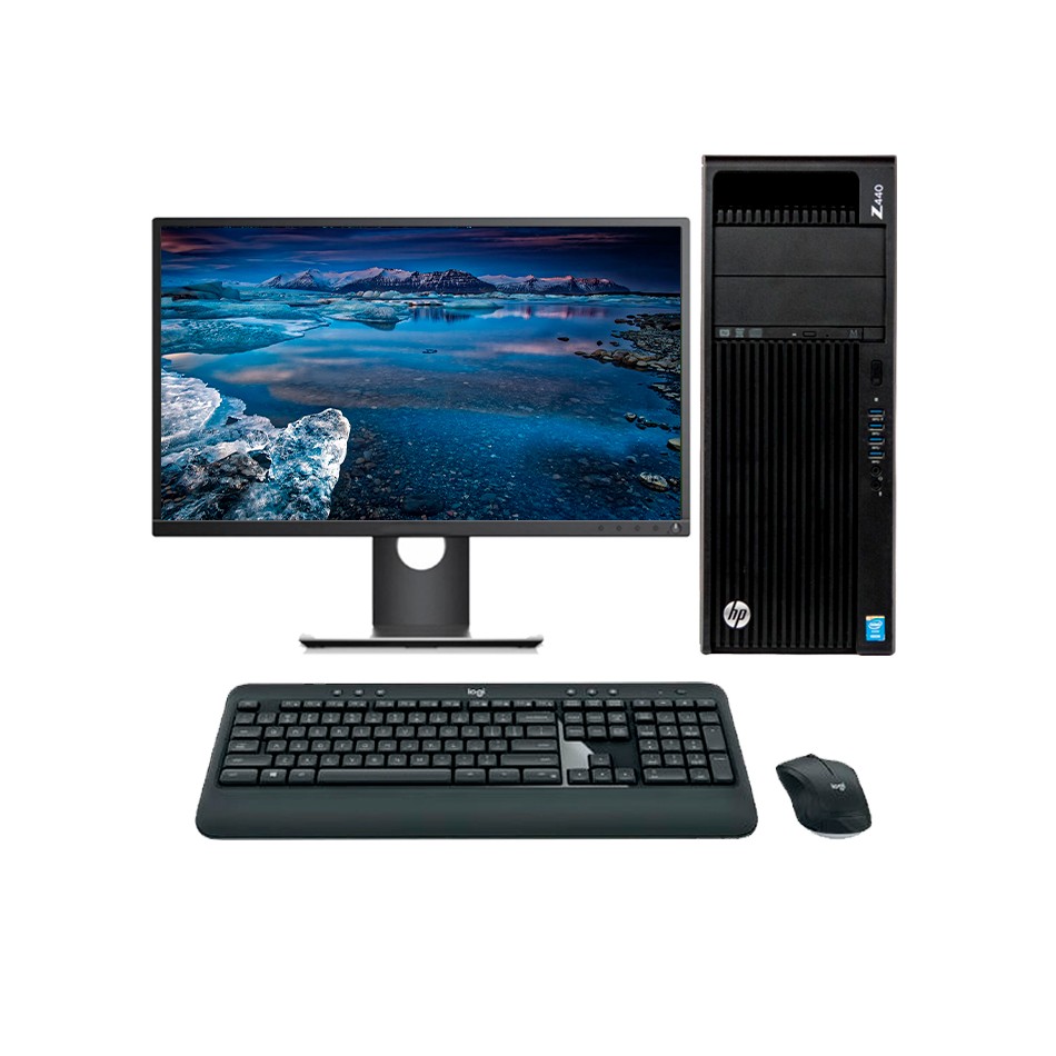 Ordenador reacondicionado HP Workstation Z440 Xeon E5 1620 V3 con teclado y ratón.
