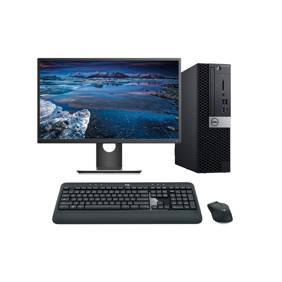 Ordenador de sobremesa reacondicionado Dell Optiplex 5060 SFF Core i5 8500 con pantalla y teclado.