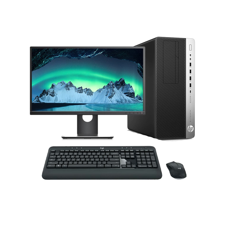 Ordenador reacondicionado HP 800 G4 MT i5 8500 con LCD 24", teclado y ratón.