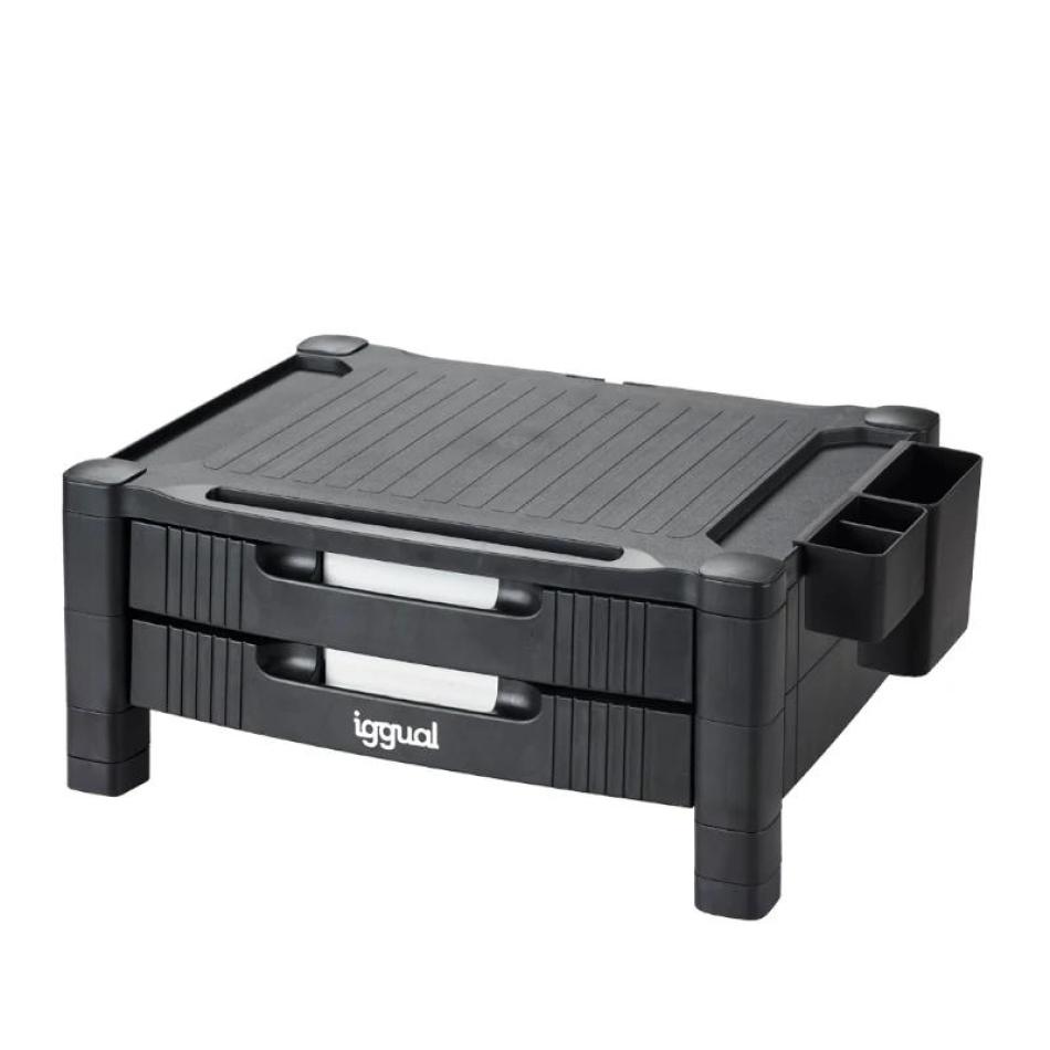 Soporte Elevador Iggual EM2C monitor 2 cajones negro