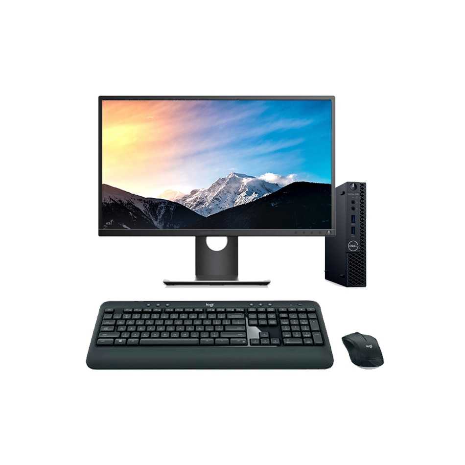 Ordenador reacondicionado Dell 3060 Mini PC i5 8500T con pantalla y teclado.