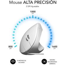 Ratón Ergonómico Subblim Glide Vertical Ergo Wired/ Hasta 1600 DPI/ Blanco