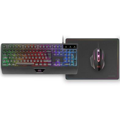 Pack Gaming Mars Gaming MCP124 | Teclado H-MECH | Ratón Óptico | Alfombrilla | Iluminación | Negro