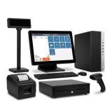 TPV completo con monitor táctil de 15 pulgadas, impresora de tickets, cajón portamonedas, lector de código de barras y visor