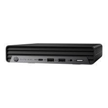 HP Elite Mini 800 G9 reacondicionado en diagonal, chasis negro sin rejillas laterales