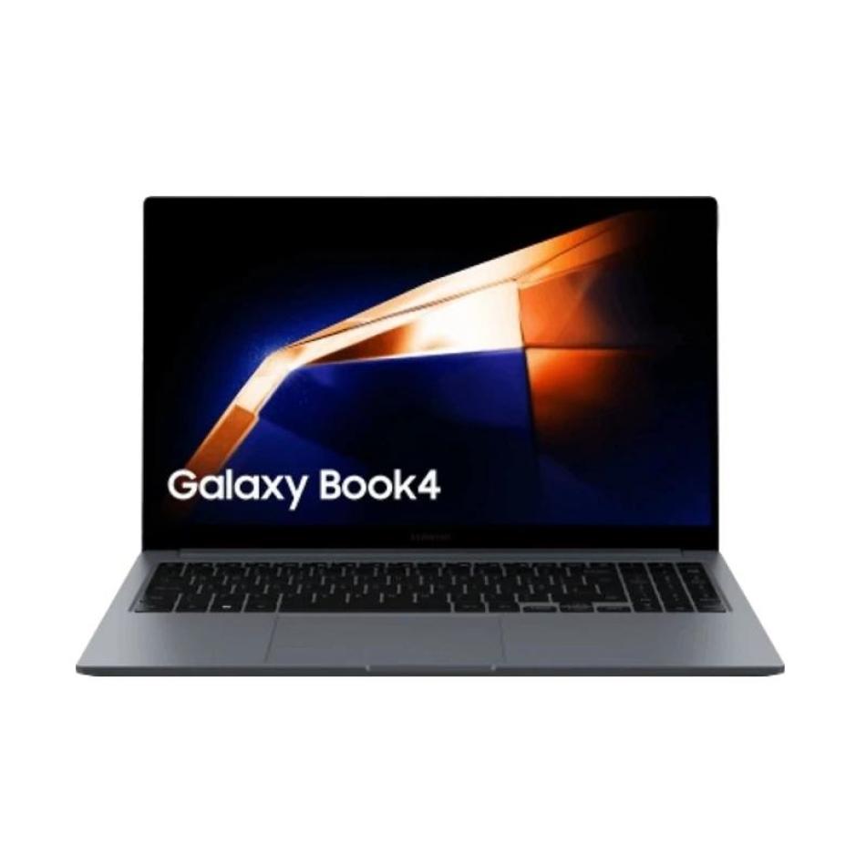 Portátil Samsung Galaxy Book4 de 15,6 pulgadas en gris con Intel Core i7-1355U, 16 GB de RAM y SSD de 512 GB, vista frontal