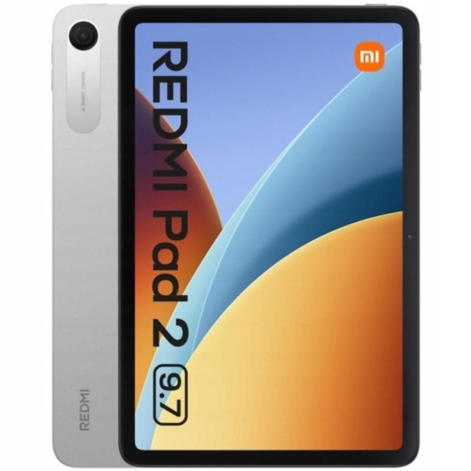Tablet Redmi Pad 2 9.7 de Xiaomi acabado plata, vista frontal y trasera metálica