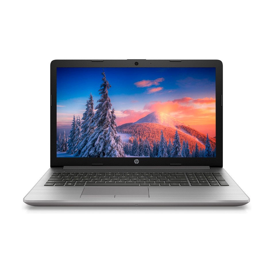 HP NoteBook 250 G7 con la tapa abierta, pantalla encendida de frente