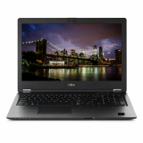 Fujitsu LifeBook U749 abierto, con una ciudad iluminada de noche en la pantalla
