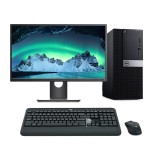 Torre negra Dell OptiPlex 3070 reacondicionada con su monitor de 23 pulgadas, teclado y ratón.