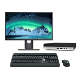 HP ProDesk 400 G5 Mini reacondicionado de color plata sobre la mesa, junto a monitor de 23 pulgadas
