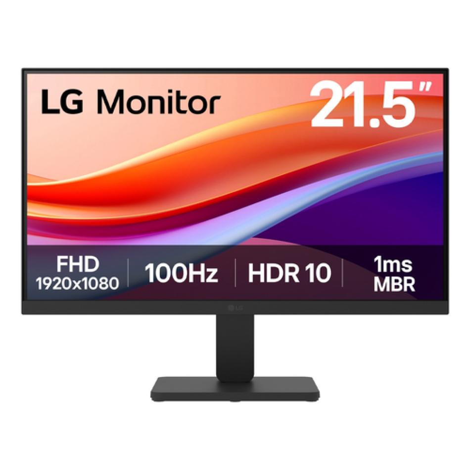 Monitor LG 22U401A-B de 21,5 pulgadas con panel VA sin marcos y HDR10, de frente sobre su peana