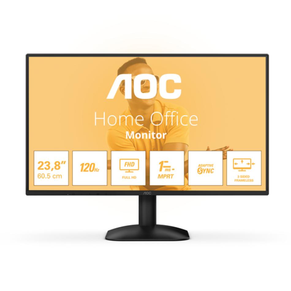 Monitor AOC 24B31H de 23,8 pulgadas con panel IPS sin marcos y color amplio, de frente sobre su peana