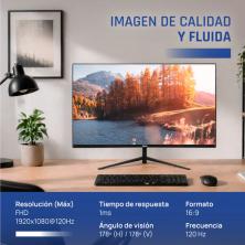 Monitor iggual de 27 pulgadas con panel IPS sin marcos y altavoces integrados, de frente sobre su peana