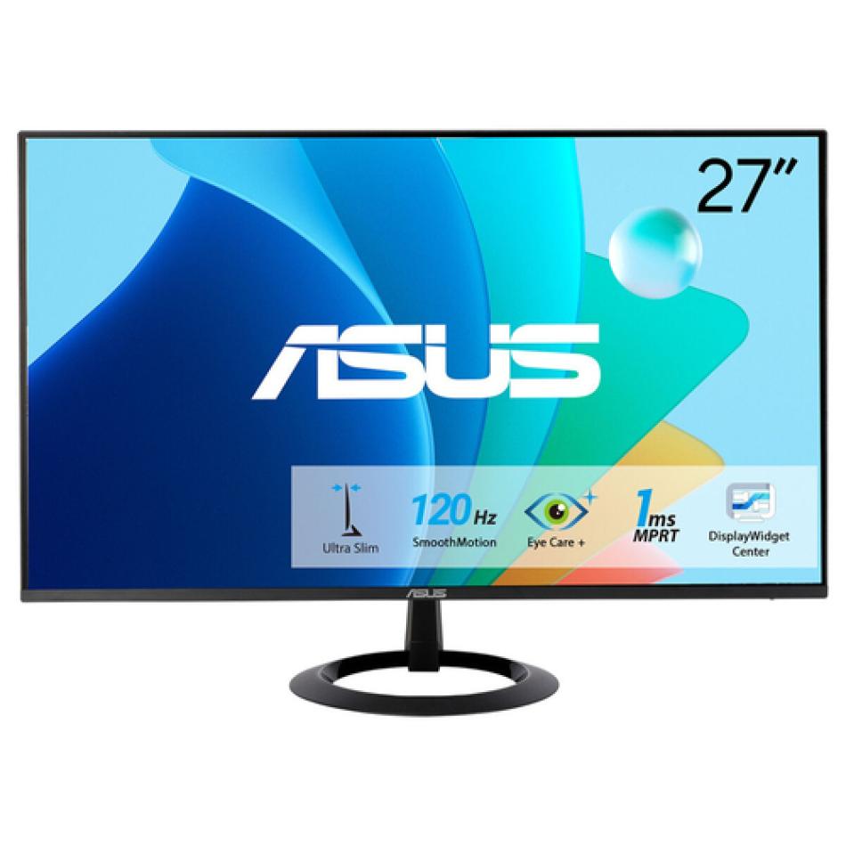 Monitor ASUS VZ279HG de 27 pulgadas con panel IPS ultrafino sin marcos, de frente sobre su peana