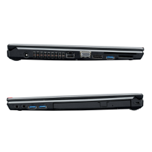 Canto lateral del Fujitsu LifeBook E754 cerrado, con los puertos de conexión visibles