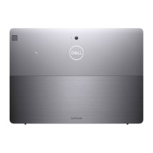 Parte trasera del Dell Latitude 7210 con el soporte tipo caballete cerrado y el logo Dell