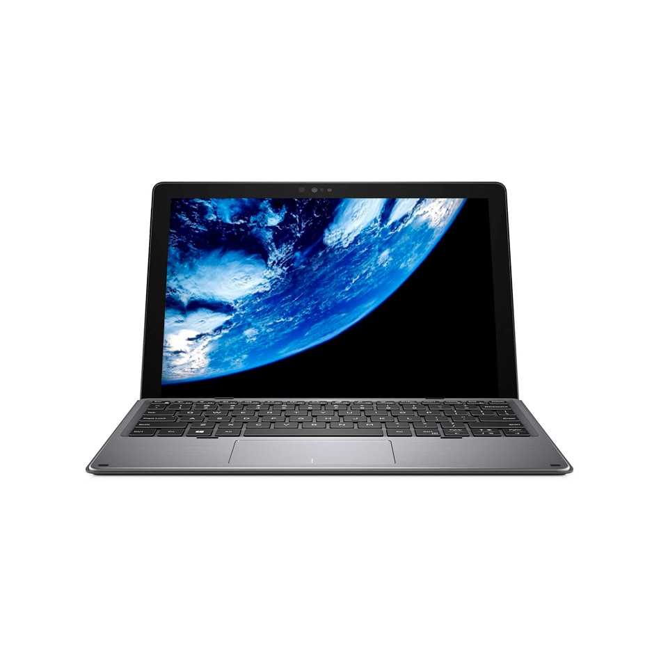 Dell Latitude 7210 2 en 1 reacondicionado, vista frontal con la pantalla táctil encendida y el teclado conectado