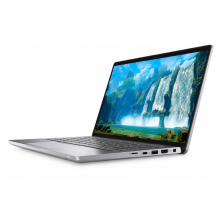 Dell Latitude 7430 en plata abierto en ángulo lateral, mostrando el teclado desde otro punto de vista