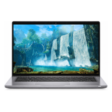 Dell Latitude 7430 en plata reacondicionado, vista frontal con la pantalla encendida mostrando una cascada
