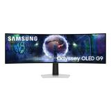 Monitor gaming Samsung Odyssey OLED G9 de 49 pulgadas curvo formato 32:9, de frente sobre su peana