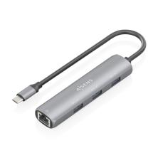 Dock AISENS ASUC-4P038-GR USB-C a Ethernet Gigabit con 3 puertos USB-A, gris