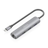 Dock AISENS ASUC-4P038-GR USB-C a Ethernet Gigabit con 3 puertos USB-A, gris