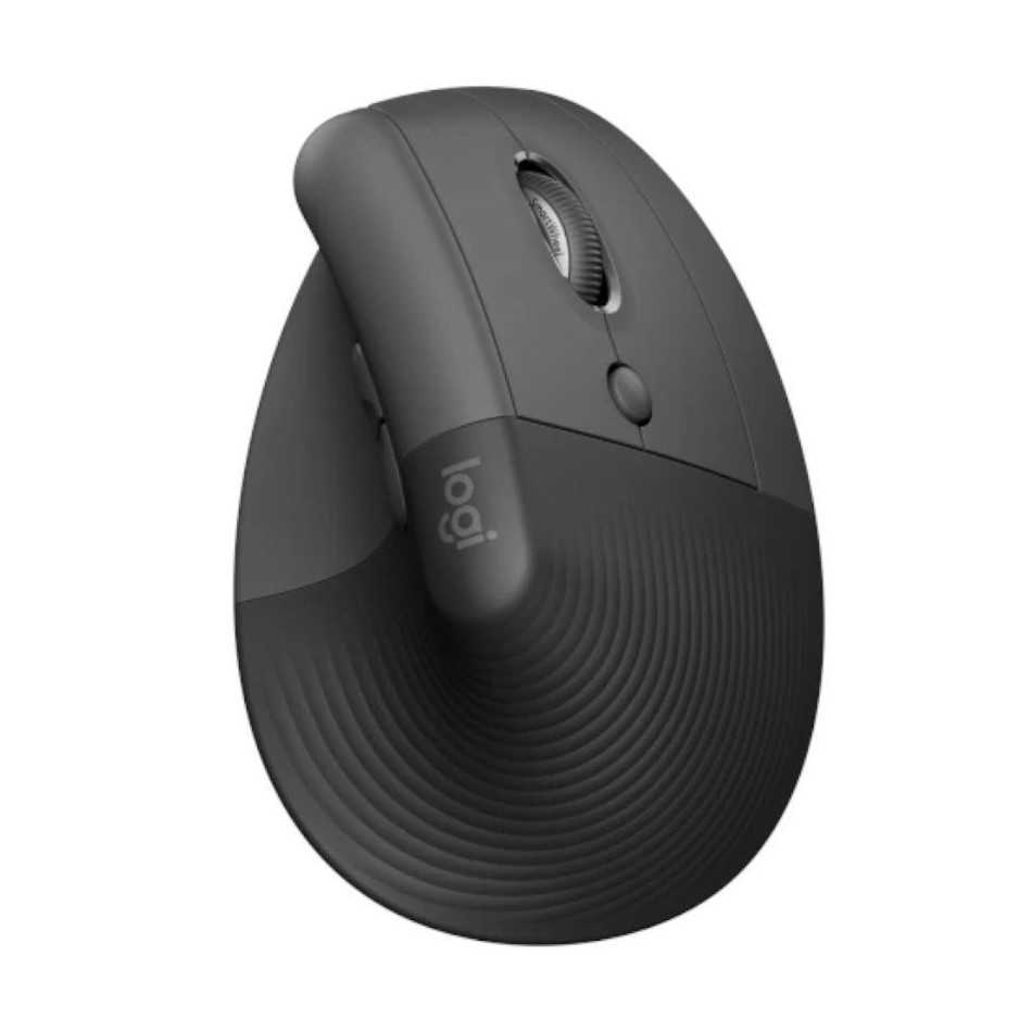 Ratón vertical Logitech Lift for Business grafito, vista lateral con receptor Logi Bolt