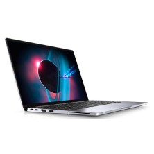Dell Latitude 9410 2 en 1 en ángulo desde la izquierda, con el chasis de aluminio y la pantalla encendida.
