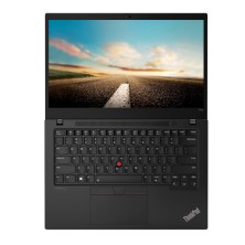 Lenovo ThinkPad T14S G1 visto desde arriba, con el teclado y el TrackPoint a la vista.