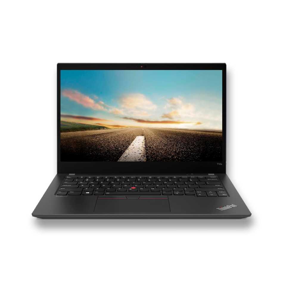 Lenovo ThinkPad T14S G1 abierto de frente, con la pantalla encendida y el teclado a la vista.